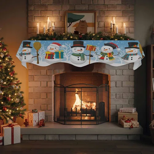 Vista 4 de Funda para bufanda de chimenea con diseño de muñeco de nieve azul para Navidad, Halloween, Acción de Gracias, otoño, decoración de interiores
