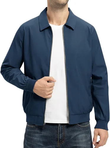 Vista 10 de TBMPOY Chaquetas ligeras para hombre, estilo casual, rompevientos, para hombre, chaqueta ligera de pista, cuello de tendido, abrigos de golf de otoño