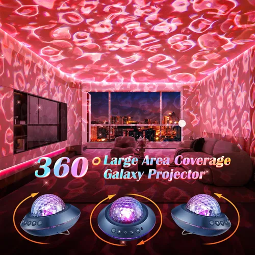 Vista 2 de Proyector de galaxia para dormitorio, ruidos blancos y proyector de luz nocturna Bluetooth, proyector de techo de cobertura completa de 360°