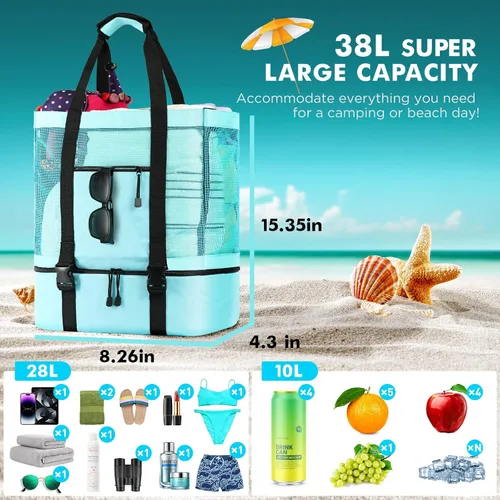 Vista 2 de EUDELE Mesh Beach Tote Bag with Detachable Beach Cooler - MAX Capacity 38L 150lbs Ultra Durable for Women
