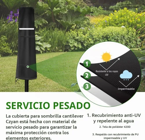 Vista 3 de Fundas de paraguas para sombrillas al aire libre, cubierta de sombrilla pequeña para sombrilla de mesa de 6 pies a 9 pies, impermeable, resistente