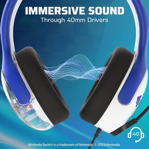 Vista 3 de PDP REALMz Wired Gaming Headset for Nintendo SwitchLiteOLED, 3.5mm Headphones Audio Jack for TabletsPCConsoleLaptop, Officially Licensed SEGA Sonic