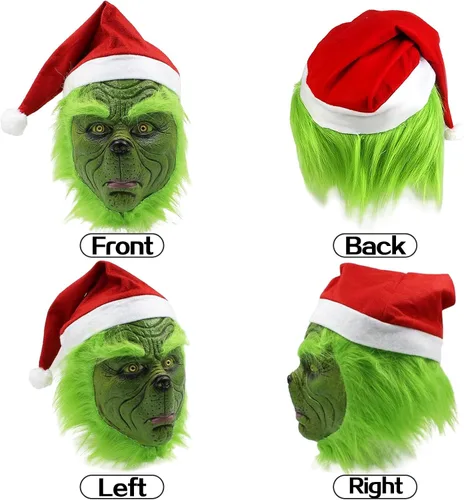 Vista 2 de Máscara de monstruo verde para árbol de Navidad, decoración de oficina, fiesta de Navidad, fiesta de Halloween, cosplay, mujeres y hombres