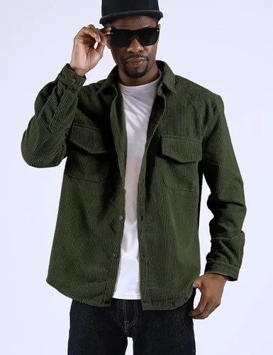 Vista 3 de Lentta Camisas de pana para hombre con cuello de solapa y botones