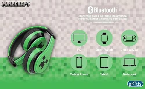 Vista 7 de eKids Minecraft - Auriculares inalámbricos Bluetooth con micrófono, reducción de volumen para la escuela