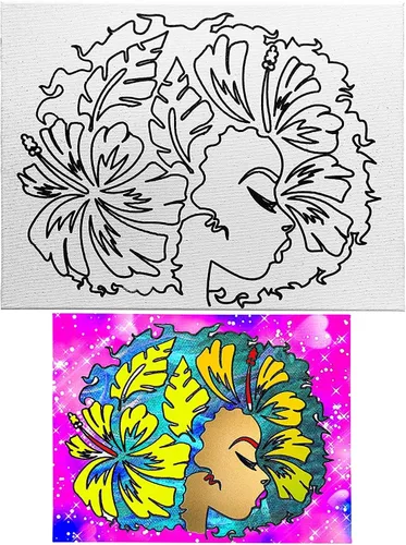Vista 2 de Pre Drawn Canvas Paint Kit for Adults Kids Couples 4-40 PACK Discounted Bundle Afro Nature Therapeutic Retro DIY Birthday Gift & Sip and Paint