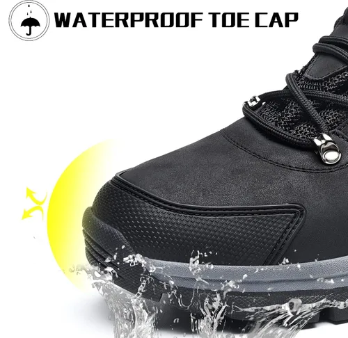 Vista 6 de BEOAPT Botas de senderismo de invierno para hombres y mujeres, cálidas y resistentes al agua, antideslizantes, con forro suave, color negro