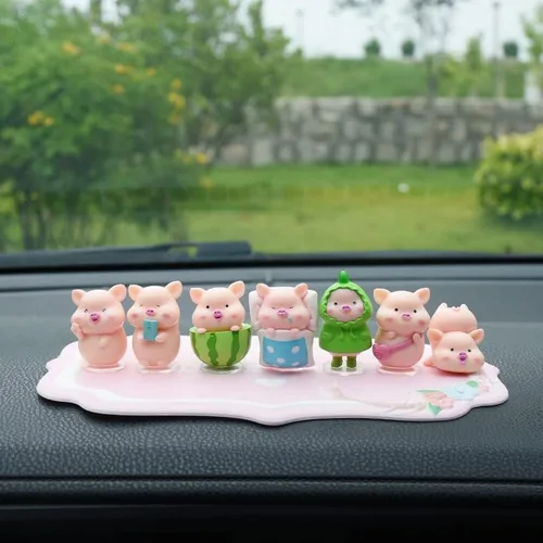 Vista 4 de Figuras de juguete de cerdo rosa, adorno para tablero de automóvil, figuras de cerdos miniatura para decoración de jardín de hadas, decoración
