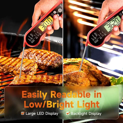 Vista 5 de Termómetro digital para carne, termómetro de lectura instantánea para cocinar con sonda larga y pantalla retroiluminada, temperatura rápida