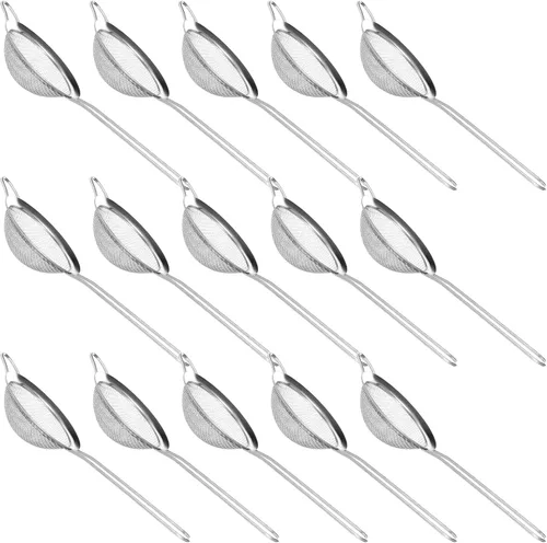 Vista 9 de 15 coladores pequeños de acero inoxidable, pequeño colador de té de malla fina, mini tamiz de acero inoxidable con asa, coladores de metal de cocina