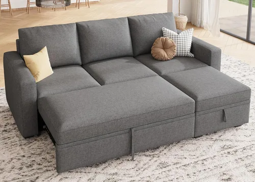 Vista 19 de HONBAY Sofá Seccional Cama con Cama Extraíble, Sofá en Forma de U con Almacenamiento, Sofás Seccionales Modulares para Sala de Estar, Gris Oscuro