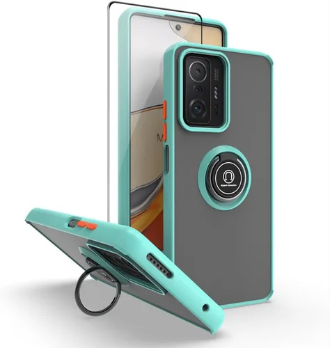 Vista 9 de QUIETIP Funda compatible con Xiaomi 11T y 11T Pro con protector de pantalla, TPU + policarbonato duro a prueba de golpes, anillo magnético para Negro