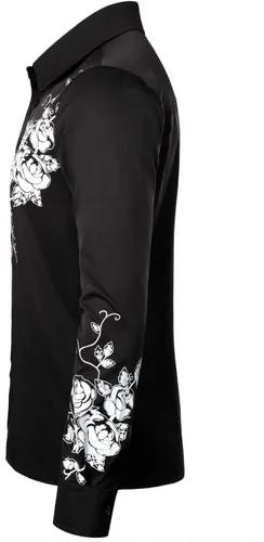 Vista 2 de ZEROYAA Camisas de vestir de manga larga con botones y estampado floral de rosa hipster para hombre