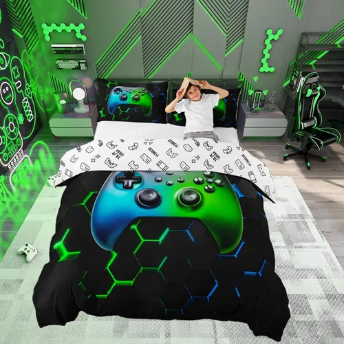 Vista 22 de Funda de edredón Happy Camping, juego de ropa de cama con temática de cámper para niños, funda de edredón de estilo rústico para decoración