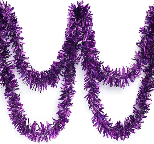 Vista 12 de Anderson's Guirnalda de oropel con purpurina azul metálico, decoración navideña de 25 pies, borde de árbol de Navidad, decoración de flotador