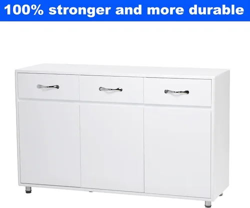 Vista 7 de DANGRUUT - Aparador de buffet moderno mejorado, mesa consola de cocina para el hogar para entrada con cajón y estante para sala de estar (blanco)
