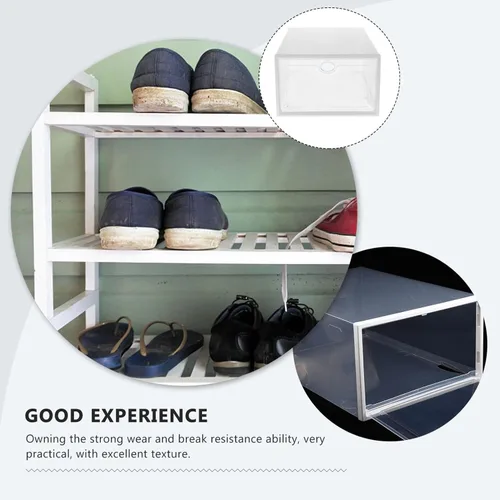 Vista 9 de Alipis Cajas de zapatos de almacenamiento, paquete de 5 cajas de zapatos reutilizables apilables, organizador de cajas de zapatos que ahorran