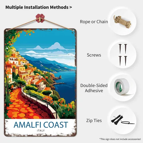Vista 3 de Cartel divertido cartel de 8 x 12 pulgadas de aluminio de metal de hojalata de la costa de Amalfi, pintura para decoración de pared para el hogar