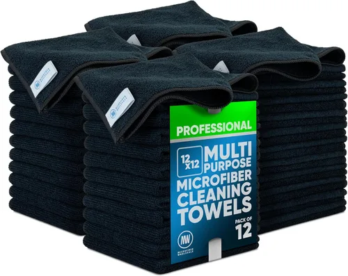 Vista 15 de Paños de limpieza de microfibra Pro multisuperficie de 12 x 12 pulgadas Negro - Paquete de 12 Toallas de microfibra premium para limpiar vidrio