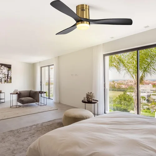 Vista 7 de Sofucor - Ventilador de techo empotrado y de varilla corta de 52 pulgadas con luz, con 3 aspas de madera maciza y control remoto, ventilador