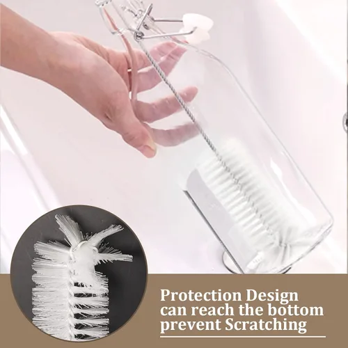 Vista 7 de Yolaist 8 limpiadores de botellas y pajitas, cepillo largo de nailon profundo con asas flexibles de acero inoxidable flexible para botellas