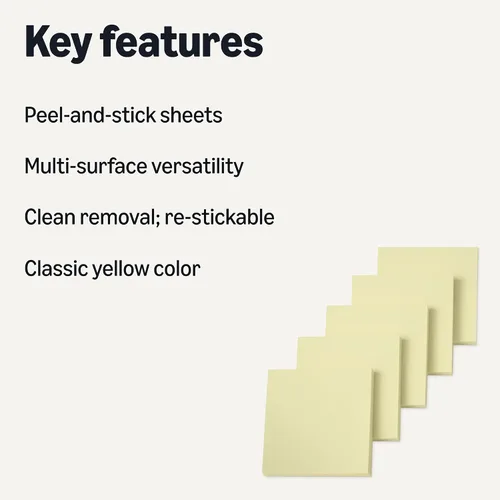 Vista 2 de Amazon Basics Notas adhesivas cuadradas, almohadillas autoadhesivas, 3 x 3 pulgadas, amarillo, paquete de 5, 100 hojas por bloc
