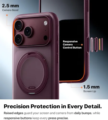 Vista 9 de TORRAS Funda con soporte magnético 360 para iPhone 18 Pro, O3 Fitness Borgoña