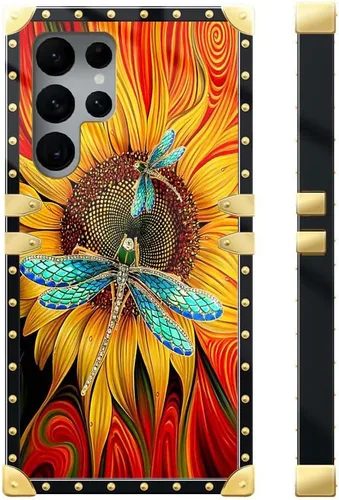 Vista 3 de Funda compatible con Samsung Galaxy S22 Ultra, funda protectora de TPU suave a prueba de golpes de 4 libélulas en la flor para Samsung Galaxy S22