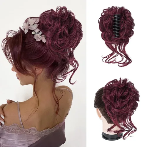 Vista 9 de Extensiones de cabello con clip de pinza para el cabello de moño, accesorios para el cabello para mujer, extensiones de cabello rizado