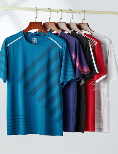 Vista 5 de Paquete de 5 camisetas de manga corta, con cuello redondo y de secado rápido para hombre, camisetas deportivas para correr, entrenar o ir al gimnasio