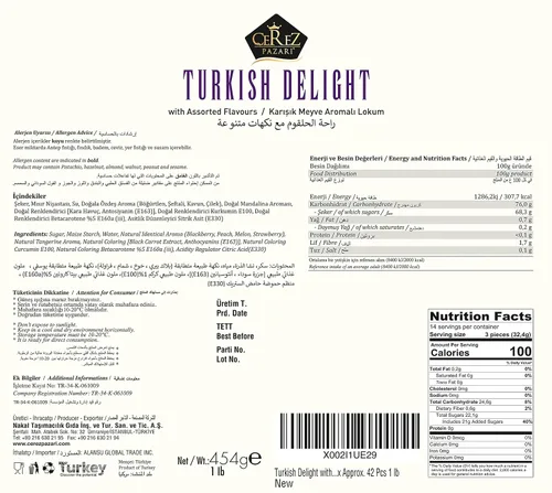 Vista 7 de Cerez Pazari - Delicia turca con sabores de fresa, melocotón, melón, mandarina, mora, Mezcla de sabores, Caja de regalo con aperitivos gourmet