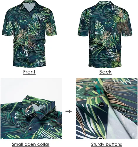 Vista 4 de AOTORR Conjunto hawaiano de 2 piezas para hombre, trajes de chándal florales, camisas casuales de manga corta y pantalones cortos, trajes