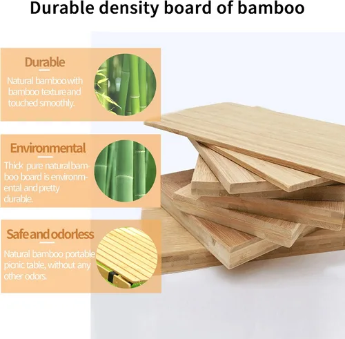 Vista 3 de Mesa plegable portátil, mesa de bambú de 4 pies para acampar al aire libre, mesa de picnic baja para sentarse en el suelo, mesa plegable de playa