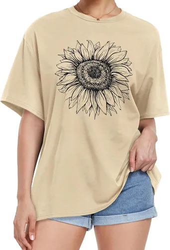 Vista 3 de Camiseta de gran tamaño para mujer, cuello redondo, manga corta, ajuste holgado