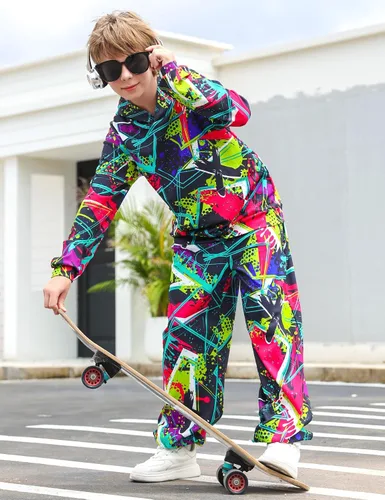 Vista 4 de uideazone Conjunto de sudadera con capucha y pantalón para niños 5-14T, conjunto de 2 piezas con estampado 3D