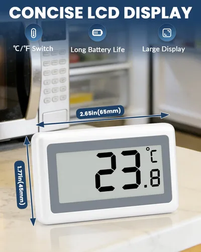 Vista 4 de Termómetro digital para refrigerador, termómetro para nevera y congelador con pantalla LCD grande, medidor de temperatura magnético del congelador