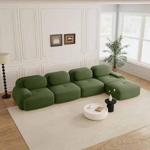 Vista 15 de Sofás modulares sin hueso de 152.8 pulgadas para sala de estar, sofá modular con diván en forma de L, cómodo asiento profundo tapizado de tela