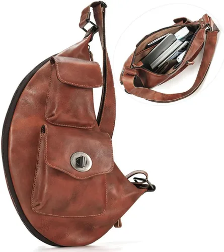 Vista 7 de Bolso bandolera de cuero genuino para hombres y mujeres, mochila en el pecho, bandolera, casual, al aire libre