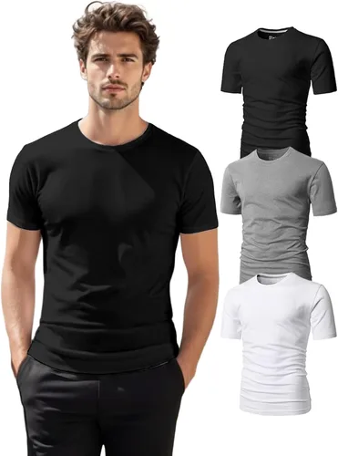 Vista 43 de H2H Camisetas para hombre - Pack de varias unidades, diseño simple, manga corta, ajuste delgado, mezcla de algodón (cuello en V/cuello redondo)