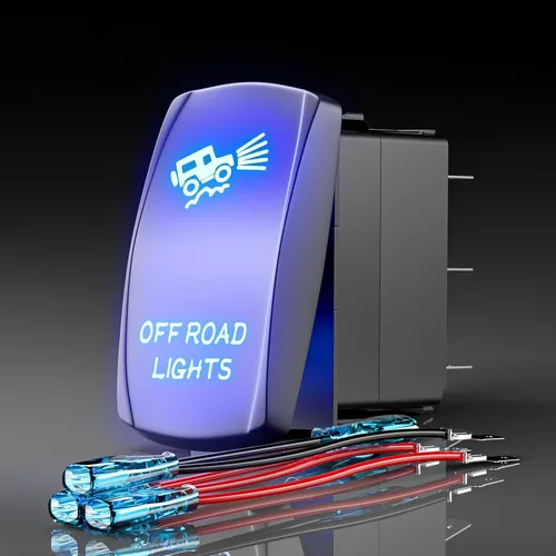 Vista 9 de Interruptor basculante de luces de conducción, SPST interruptor de palanca grabado con láser de 5 pines con LED azul y cables de puente, 12 V/24 V