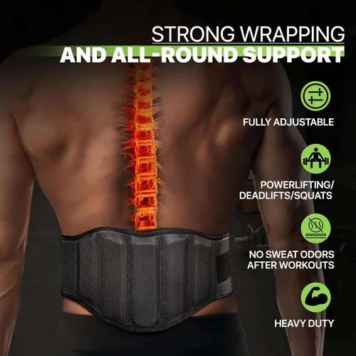 Vista 4 de Cinturón de levantamiento de pesas para hombres y mujeres, cinturón de gimnasio de apoyo lumbar y espalda de 8 pulgadas para culturismo, fitness