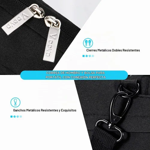 Vista 7 de Voova Bolsa para laptop de 13 14 pulgadas, funda impermeable para computadora con correas para el hombro y asa compatible con MacBook Air 13 Negro