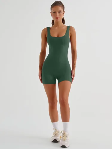 Vista 5 de AUTOMET Monos cortos para mujer, overol de una pieza, sin mangas, espalda descubierta, sin costuras, ropa 2024