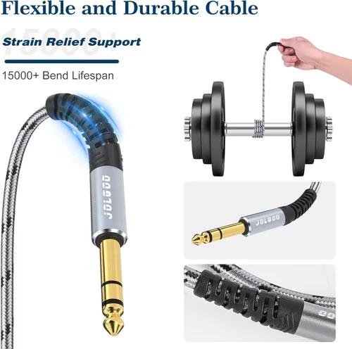 Vista 5 de JOLGOO Cable adaptador TRS a XLR macho de 1/4 de pulgada, enchufe TRS equilibrado de 0.250 in a macho XLR de 3 pines, cable de micrófono TRS macho