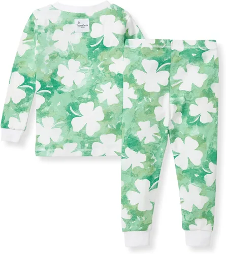 Vista 2 de Burt's Bees Baby Pijama de algodón orgánico para niñas, conjunto de pijama 100% algodón para niños pequeños y niños, tela suave y elástica Trébol