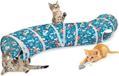Vista 19 de Glittme Túnel para gatos, túneles para gatos de interior, cueva de gatos en forma de S con juguetes para gatos, tubos plegables para gatos y túneles