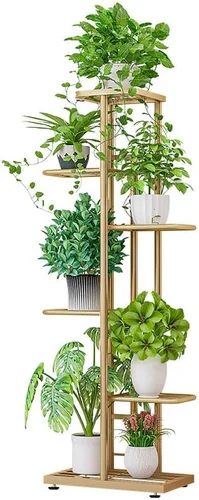 Vista 3 de Soporte de metal para plantas, para interiores y exteriores, 6 niveles y 7 macetas, soporte de esquina para plantas, soportes escalonados para sala