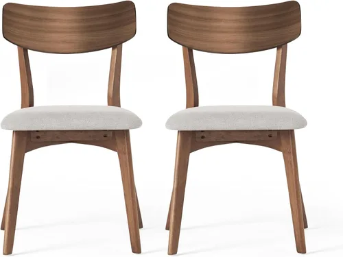 Vista 5 de Dining Chairs Set of 2, Mid Century Modern Dining Chairs with Curved Backrest and Wood Legs, Walnut Finished Frame Upholstered Dining Room Chairs