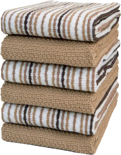 Vista 18 de Toallas de cocina de 16 x 26 pulgadas, paquete de 6 toallas de mano grandes de algodón, paños de cocina, diseño de rayas de palomitas de maíz, juego