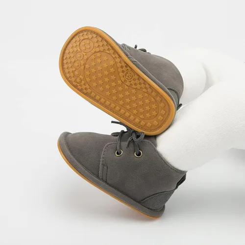 Vista 5 de Botas de nieve cálidas unisex para bebé, piel de piel para recién nacido, con cordones, suela de textura de goma antideslizante, zapatos de cuna